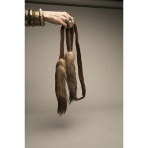 Fur Velvet Scarf Brown Slim Long Luxurious Vintage Accessory